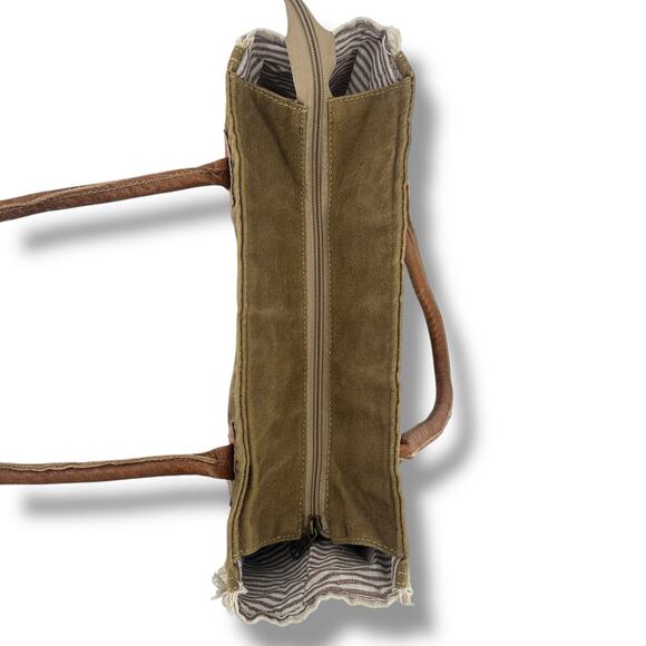 Sel De Mer Paris Canvas Hand Bag Purse Canvas Distressed Handle Zip Close Pocket - Picture 5 of 8